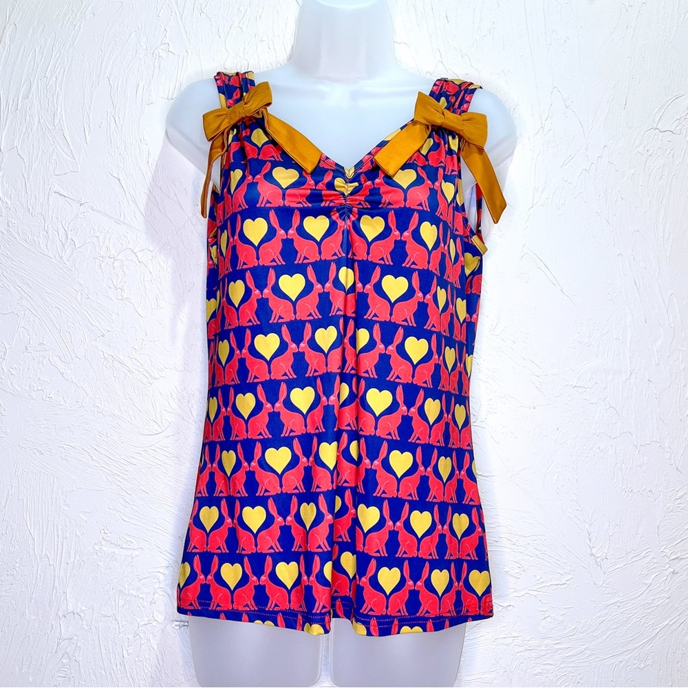 Lindy Bop Retro Navy Bunny Rabbit Sleeveless Tank Top Womens M